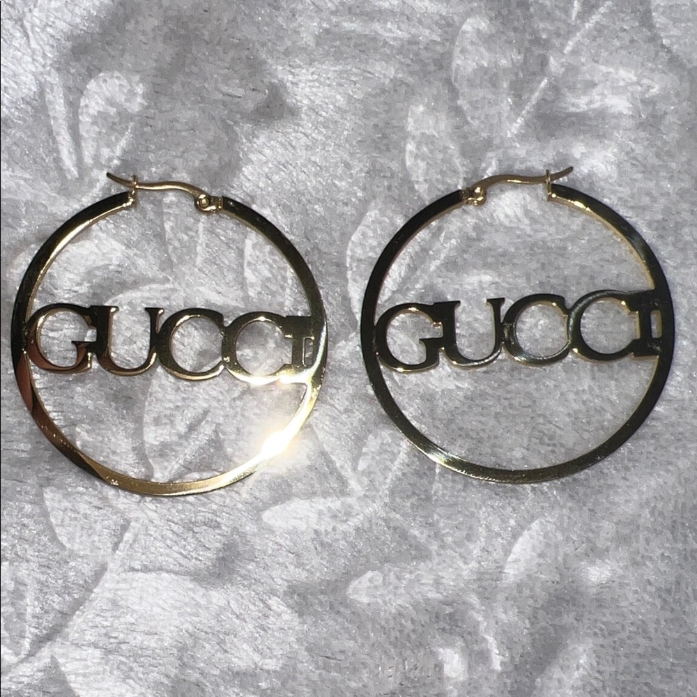 Fashion Jewelry Gold Logo Hoop Earrings - Picture 4 of 4